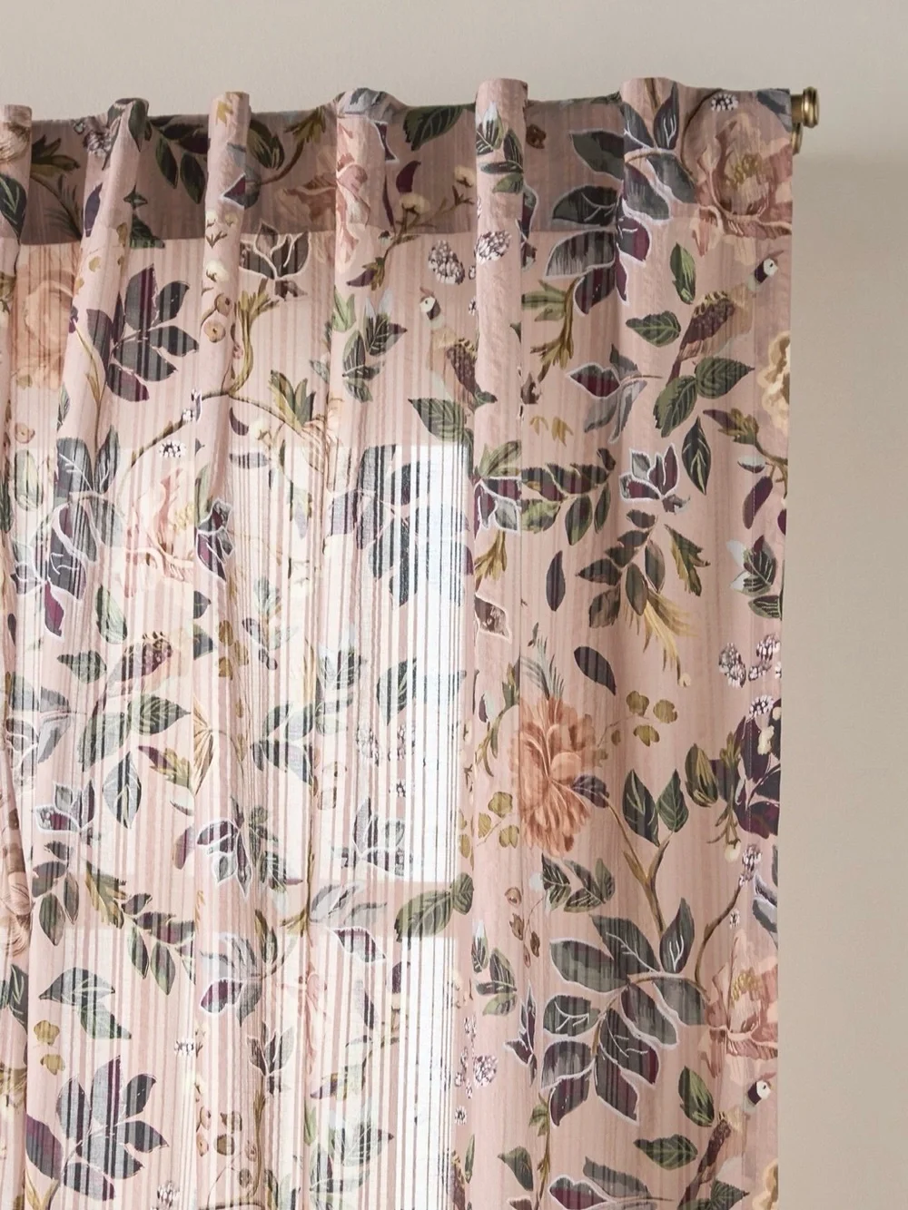 Anthropologie Seren Cotton Sheer Painterly Floral Curtain, Set of 2 Panels